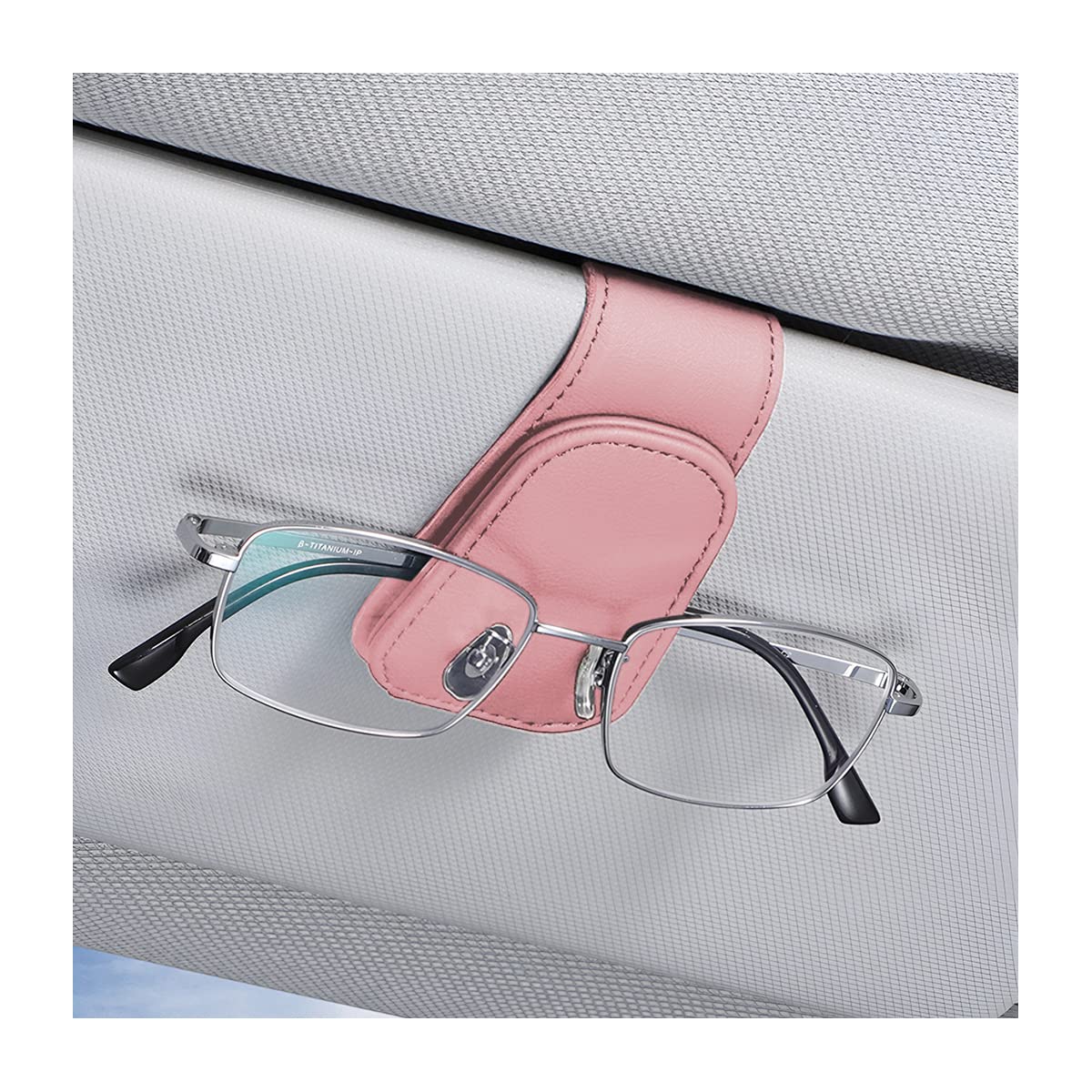 AICEL Sunglasses Holders for Car Sun Visor, Leather Eyeglasses Hanger Mounter, Magnetic Glasses Holder and Ticket Card Clip, Auto Interior Accessories Universal for SUV Pickup Truck