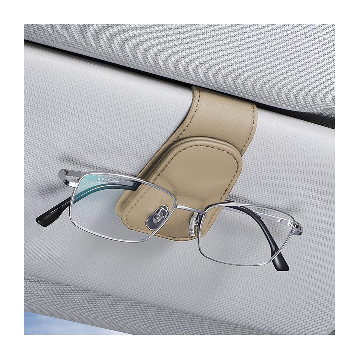 AICEL Sunglasses Holders for Car Sun Visor, Leather Eyeglasses Hanger Mounter, Magnetic Glasses Holder and Ticket Card Clip, Auto Interior Accessories Universal for SUV Pickup Truck